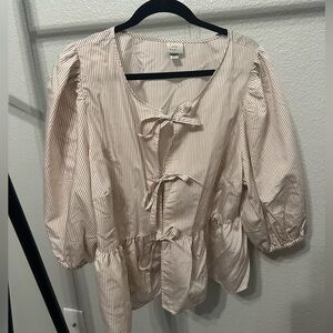 Balloon Sleeve Front Tie Blouse - XXL